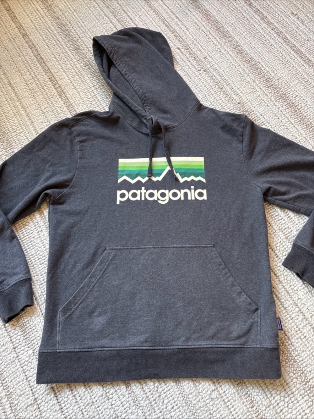 Patagonia Line Logo Pullover Hoodie Mens Size S Gray Organic Cotton Sweatshirt